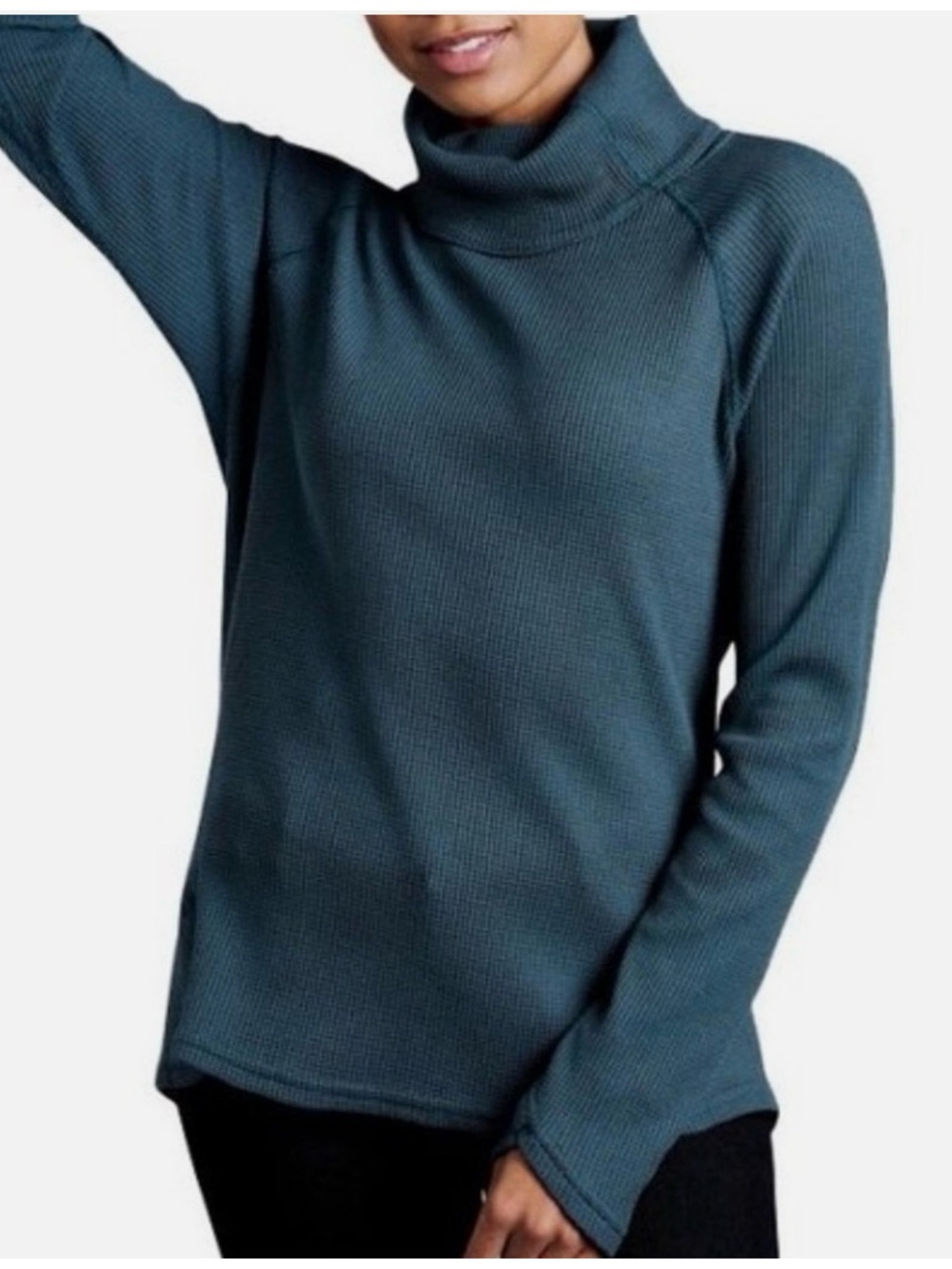Women's Teal Turtleneck Thermal Sweater
